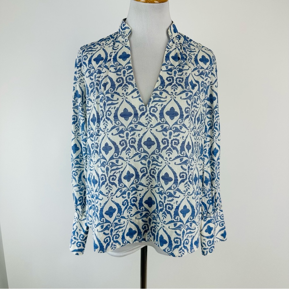 Mille Freye Top Blue White Print Size XS